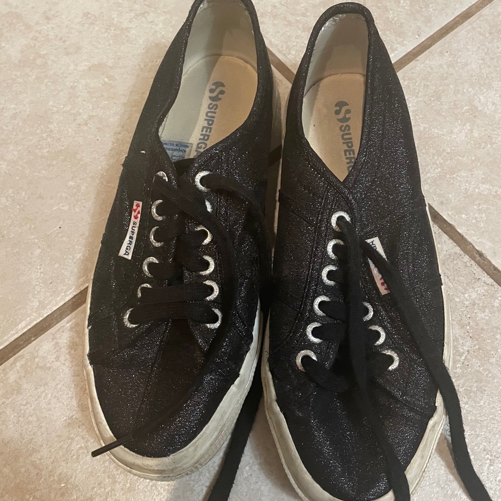 Superga black sparkle sneakers